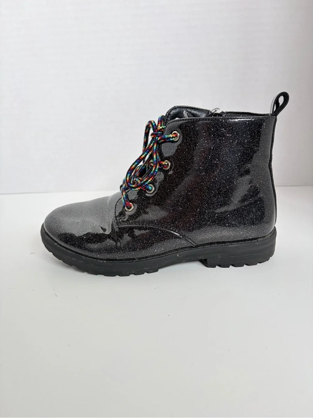 Tucker And Tate Combat Boots Kenna Glitter Shoes Rainbow Lug Sole Black Size 13